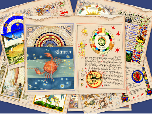 Product picture Cancer Zodiac Junk Journal Pages Medieval Celestial Paper
