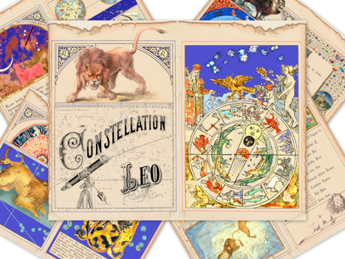 Product picture Leo Zodiac Junk Journal Pages Medieval Celestial Paper