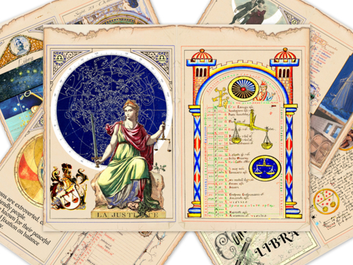 Product picture Libra Zodiac Junk Journal Pages Medieval Celestial Paper