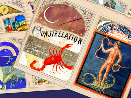 Product picture Scorpio Zodiac Junk Journal Pages Medieval Celestial Paper