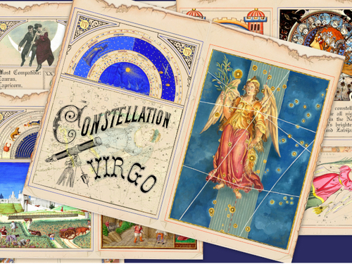 Product picture Virgo Zodiac Junk Journal Pages Medieval Celestial Paper